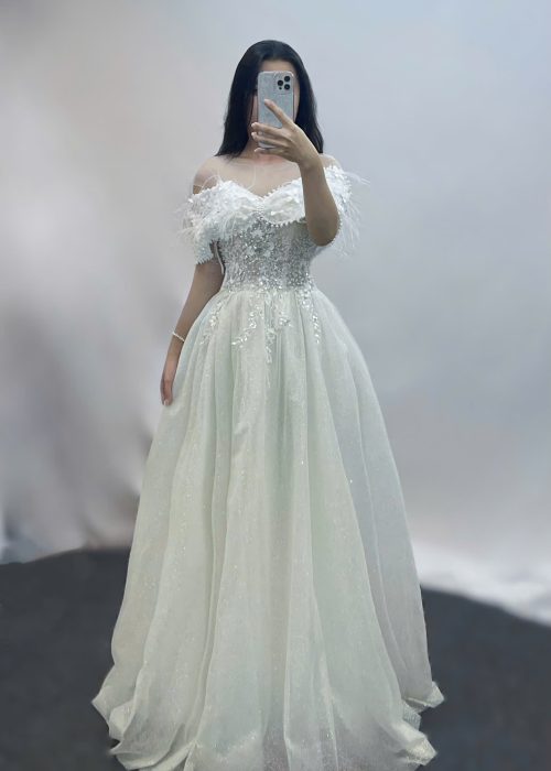 Váy Cưới Trễ Vai Đính Kim Sa