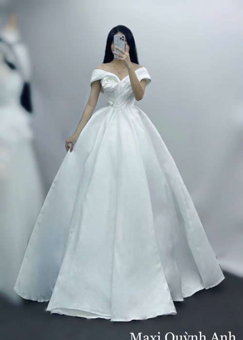 Váy Cưới Trễ Vai Tùng Xòe Cao Cấp