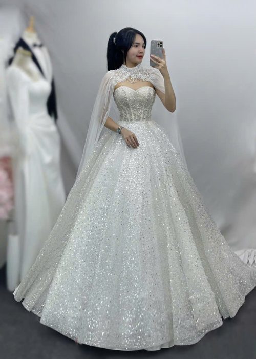 Váy Cưới Kim Sa Cao Cấp Kèm Choàng