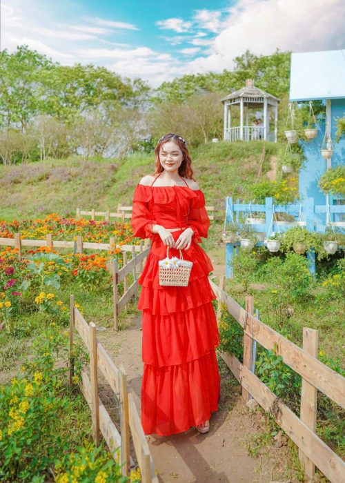 Set Maxi Đỏ Tay Dài Cao Cấp