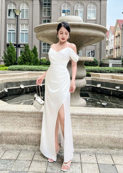 Đầm Trễ Vai Lụa Satin Cao Cấp