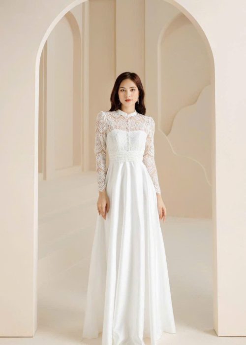 Đầm Dạ Hội Tay Dài Phối Ren Sang Trọng