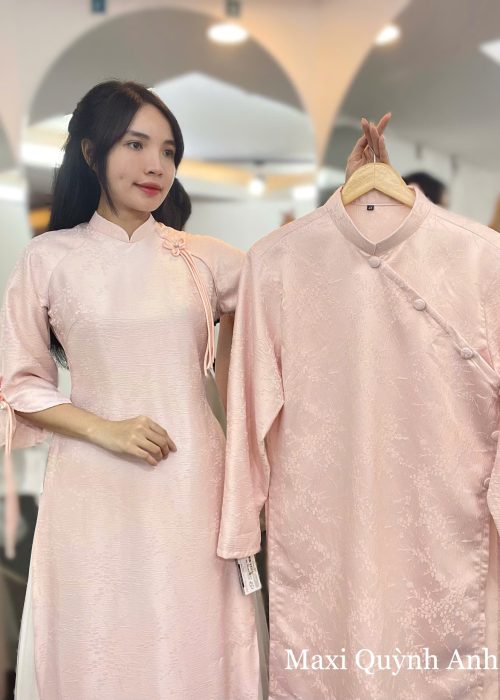 Cặp Áo Dài Gấm Hồng