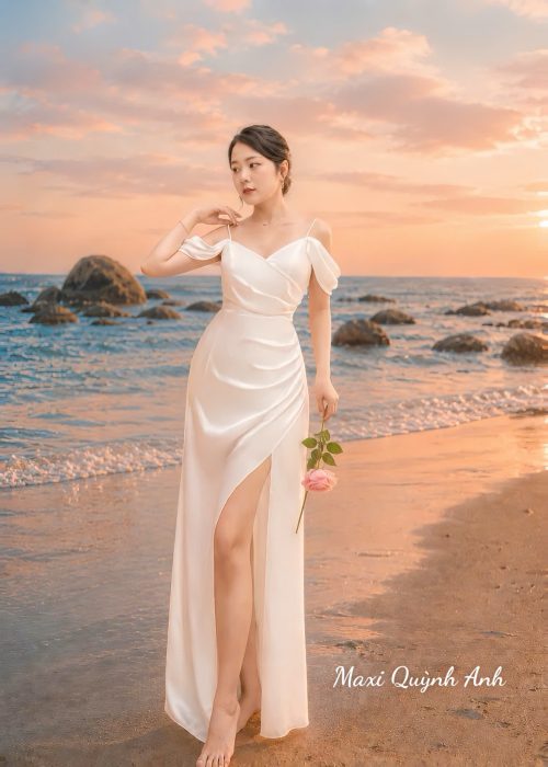Đầm Trễ Vai Lụa Satin Cao Cấp