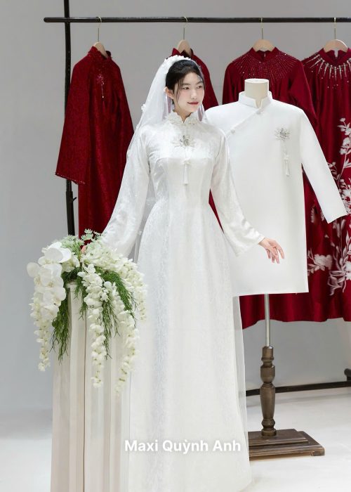 Áo Dài Cưới Trắng Đôi Hiện Đại 2025