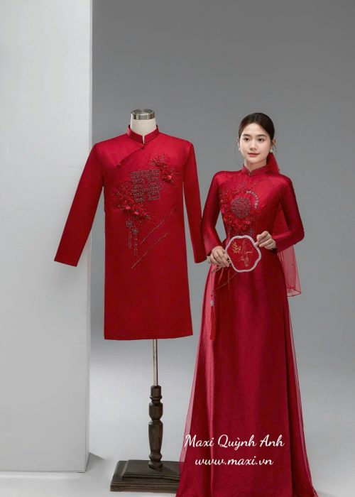 Cặp Áo Dài Đỏ Hỷ Hoa Cao Cấp