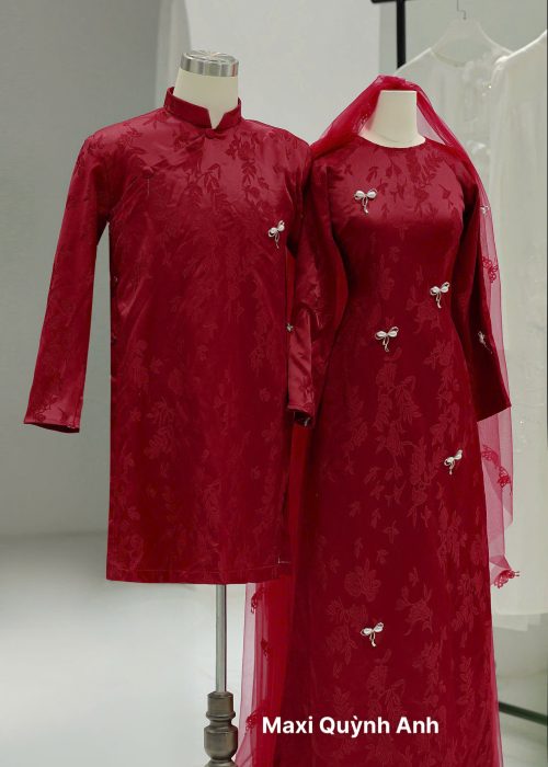 Áo Dài Cưới Đỏ Đô Gấm Hoa 2025 – Song Hỷ Viên Mãn, Hạnh Phúc Trọn Đời