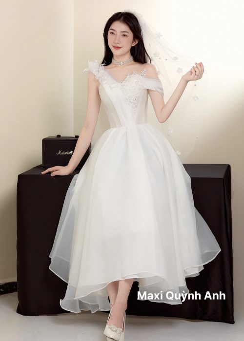 Váy Trễ Vai Phối Ren Cao Cấp