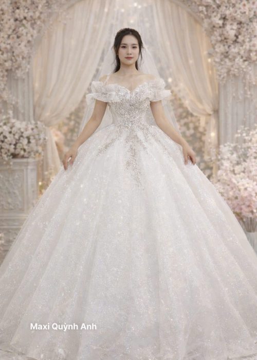 Váy Cưới Kim Sa Trễ Vai Cao Cấp