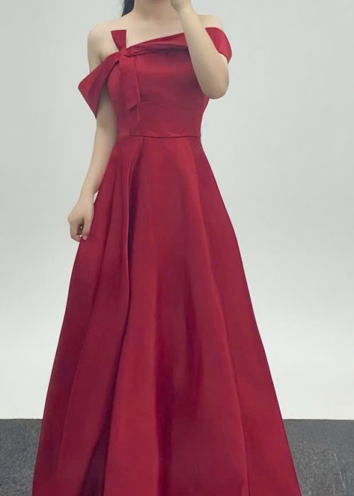 Váy Cưới Trễ Vai Nơ Lệch Cao Cấp