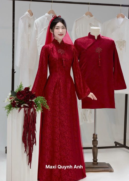 Áo Dài Cưới Đỏ Đôi 2025