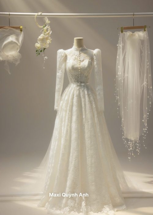 Váy Cưới Kín Cổ Tay Dài 2025 – Lựa Chọn Hoàn Hảo Cho Nàng Yêu Phong Cách Cổ Điển
