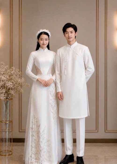 Cặp Áo Dài Cưới Trắng - Thanh Tuyết Thiên Hương