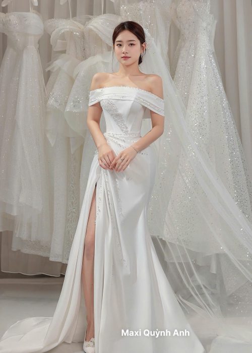 Váy Cưới Xẻ Tà Trễ Vai
