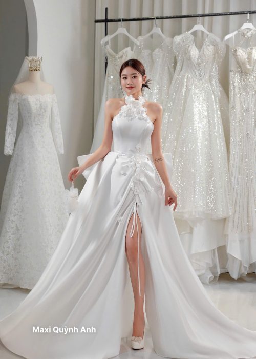 Váy Cưới Cổ Yếm Đính Hoa Tuyết