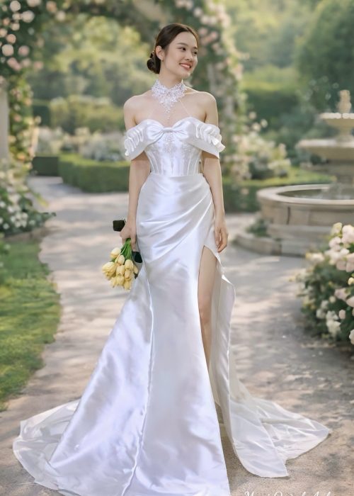 Váy Cưới Đuôi Cá Thiết Kế Cổ Yếm Cách Điệu