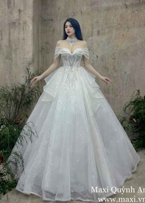 Váy Cưới Trễ Vai Kim Sa Nữ Hoàng