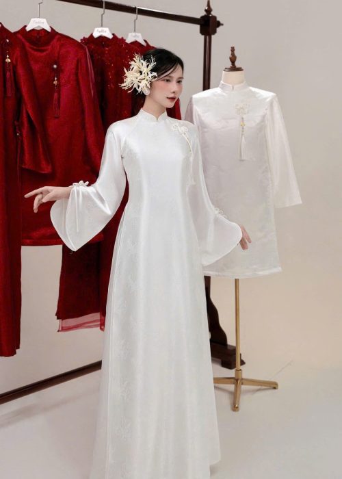 Áo Dài Cưới Gấm Đôi - Lễ Ăn Hỏi, Vu Quy Màu Đỏ/Hồng/TRẮNG/TRẮNG NGÀ