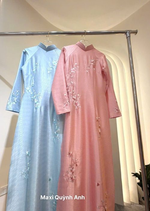 ÁO DÀI HỒNG THÊU CAO CẤP