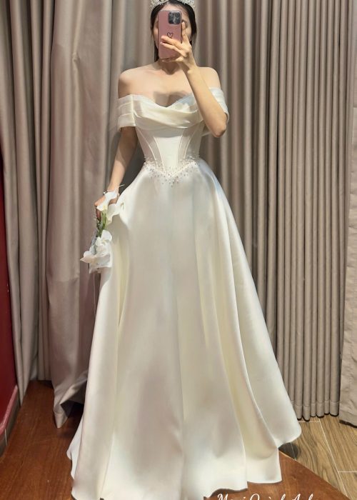 Váy Cưới Phom A Ngọc Trai Trắng Ngà