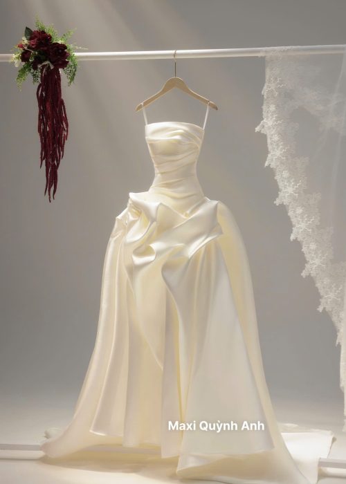 Váy Cưới Cup Ngực Hoa Nổi Kem