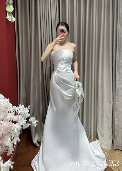 VÁY CƯỚI BODY XẾP LY NGỰC CAO CẤP KÈM CHOÀNG RỜI