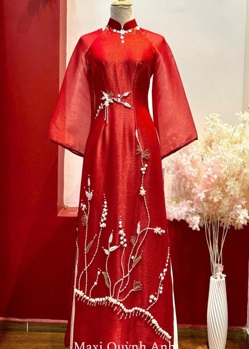 Áo dài đỏ tay loe - Áo dài minh châu