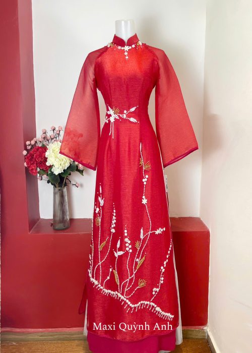 ÁO DÀI TRUNG NIÊN ĐỎ CAO CẤP