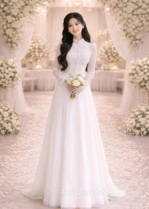 Áo Dài Cưới Ren 6 Tà Phong Cách Tiểu Thư