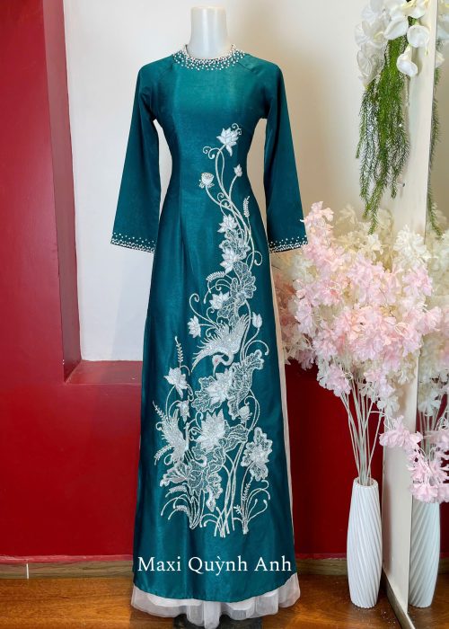 Áo dài trung niên - Áo Dài Thiên Thanh Thêu Hạc