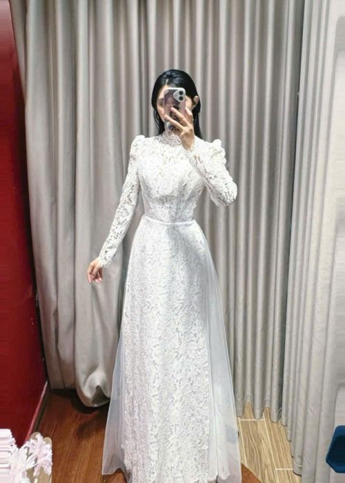 Áo Dài Ren Tay Dài Nhẹ Nhàng