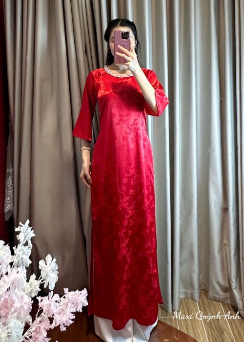Áo dài gấm đỏ cao cấp