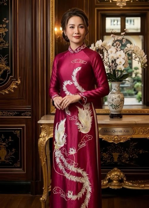 Áo Dài Trung Niên, Sui Gia - Thêu Kết Phượng Vũ Kim