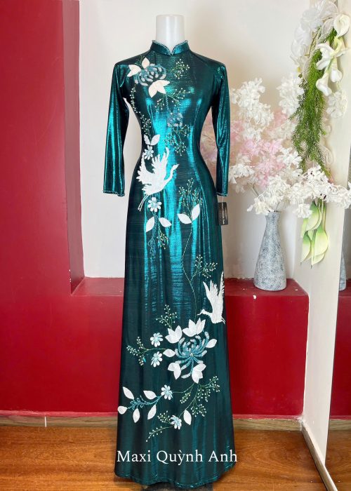 Áo Dài Xanh Cao Cấp - Hạc Linh Chiêu Tú