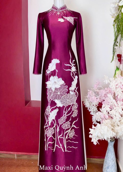 Áo Dài Trung Niên Thêu Cao Cấp - Tử Vân Phúc Hoa