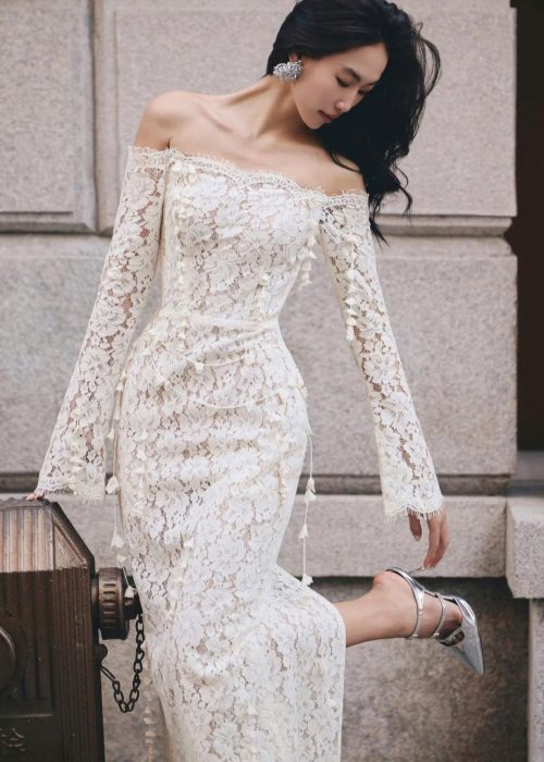 Váy Body Ren Tay Dài Trễ Vai (Cover)