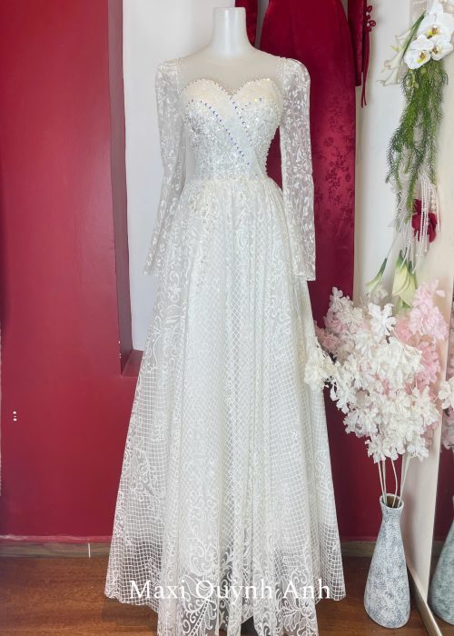 Váy Cưới Kim Sa Tay Dài Cao Cấp