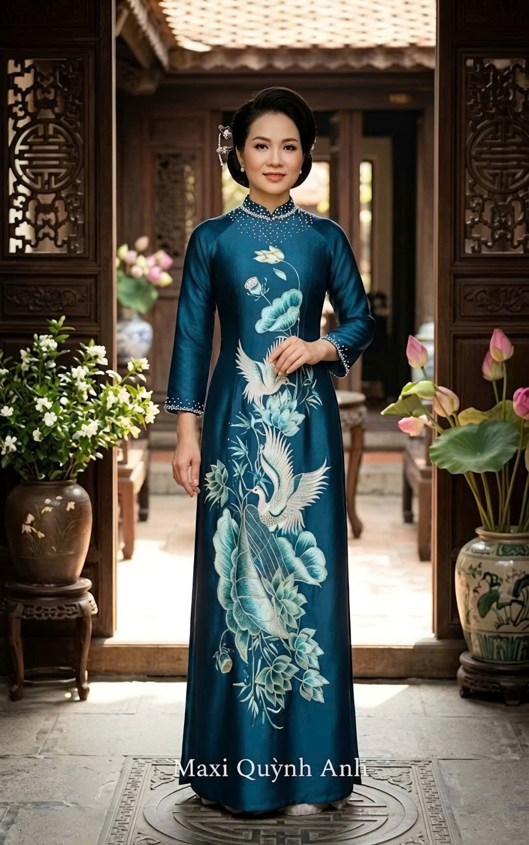 Áo Dài Sui Bích Vũ Khổng Tước