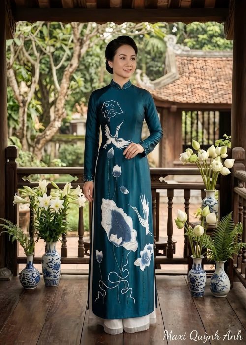 Áo Dài Trung Niên, Sui Gia - Thêu Kết Hạc Vân Cát Khánh