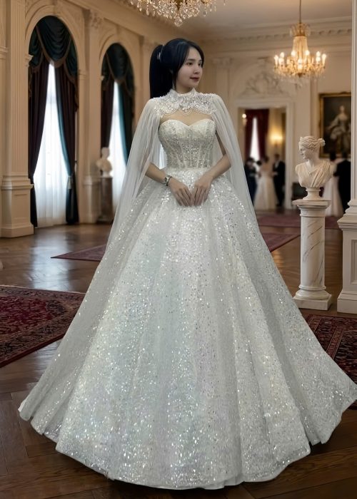 Váy Cưới Kim Sa Cao Cấp Kèm Choàng