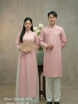 Cặp Áo Dài Cưới Tơ Hồng Cao Cấp