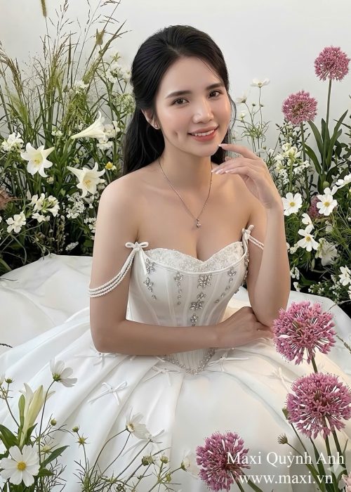 Váy Cưới Cúp Ngực Đính Đá Cao Cấp