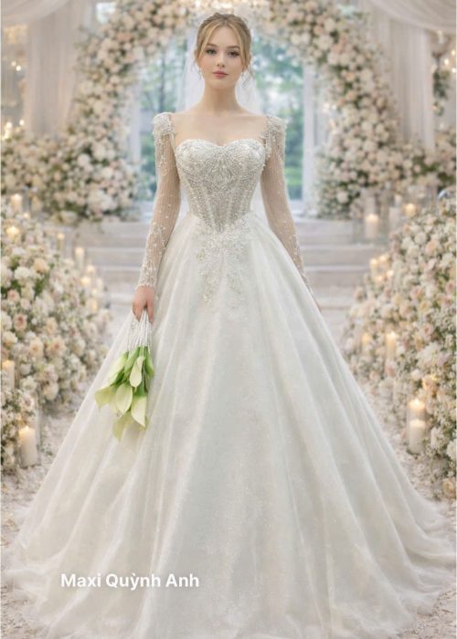 Váy Cưới Kim Sa Tay Dài