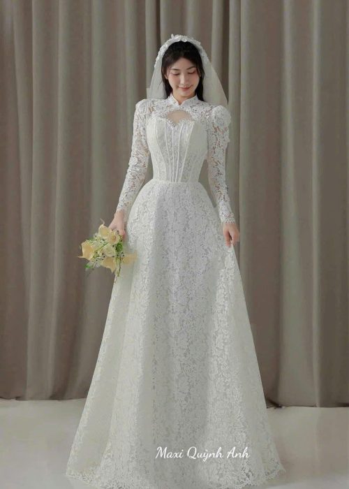 Váy Cưới Ren Tay Dài Cao Cấp