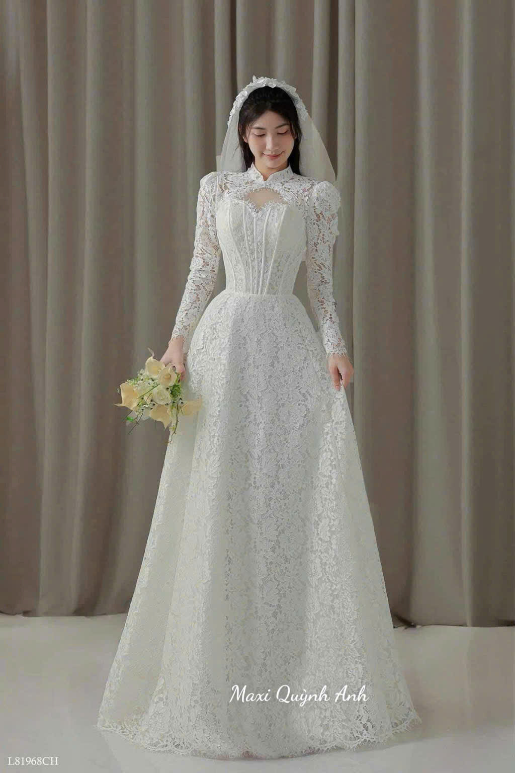 Váy Cưới Ren Tay Dài Cao Cấp