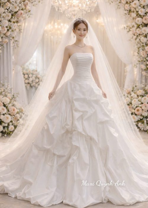 Váy Cưới Cup Ngực Hoa Nổi