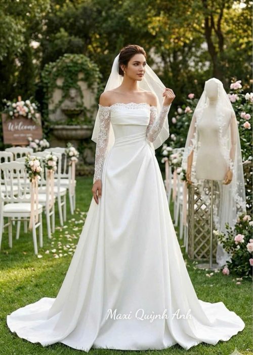 Váy cưới Body Cúp Ngực - Tay Rời  - QABDTR