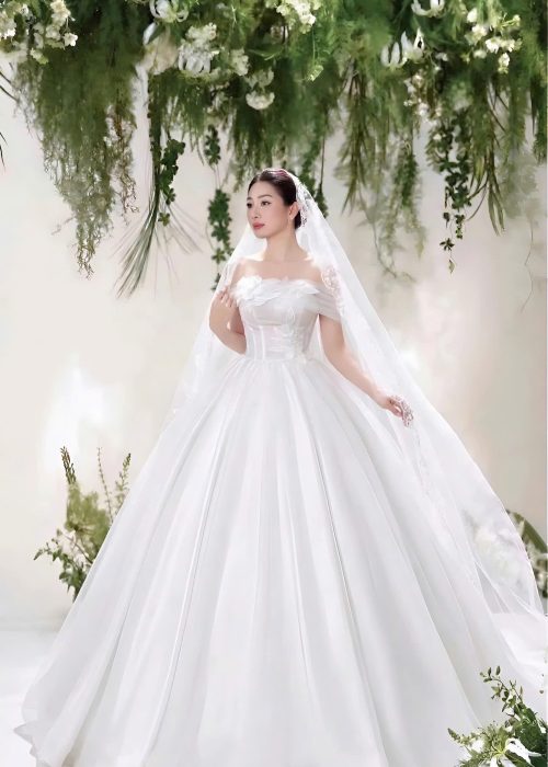 váy Cưới Trễ Vai Voan Hoa