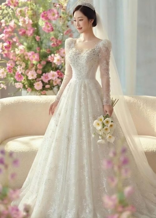 Váy Cưới Kim Sa Tay Dài Cao Cấp