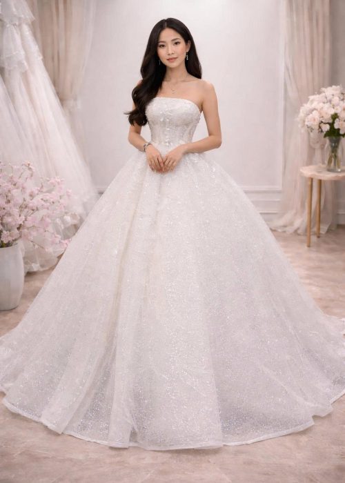 Set Váy Cưới Trễ Vai 2in1 Cao Cấp